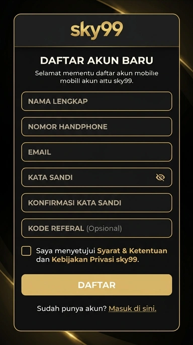 Tampilan halaman daftar sky99