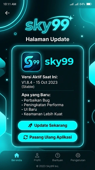 Tampilan riwayat versi sky99